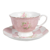 Set 4 cesti portelan alb roz verde 12x9x6 cm, 14x2 cm, 200 ml