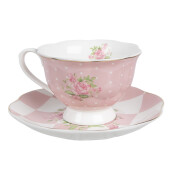 Set 4 cesti portelan alb roz verde 12x9x6 cm, 14x2 cm, 200 ml