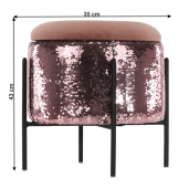 Taburet textil roz paiete picioare metal negru Tomia 35x35x43 cm