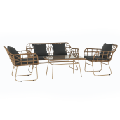 Set mobilier de gradina 4 piese rattan artificial maro perne gri Tajro 140x75x77 cm 