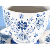 Set 2 cesti portelan alb albastru 10.5x9.5 cm, 400 ml