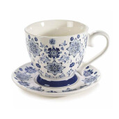 Set 2 cesti portelan alb albastru 10.5x9.5 cm, 400 ml