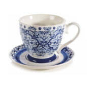 Set 2 cesti portelan alb albastru 10.5x9.5 cm, 400 ml