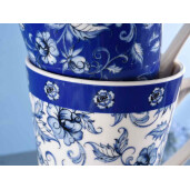 Set 2 cani portelan alb albastru 8.5x10 cm, 280 ml