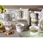 Set 2 ceainice, 4 cesti portelan multicolor 14x8x20 cm, 320 ml, 190 ml