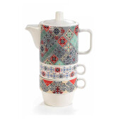 Set 2 ceainice, 4 cesti portelan multicolor 14x8x20 cm, 320 ml, 190 ml