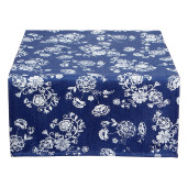 Fata de masa bumbac albastru alb Flowers 50*140 cm