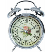 Ceas desteptator metal argintiu clasic Roses 12x15 cm