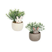 Set 2 plante artificiale verzi in ghiveci ceramica Iepurasi Ø10x14h