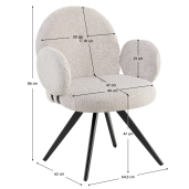 Scaun dining pivotant textil gri buclat metal negru Vasala 64,5x62x86 cm