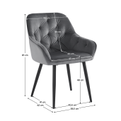 Fotoliu de design catifea gri metal negru Verio 58.5x62x81 cm
