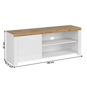 Comoda TV DTD alb lucios stejar wotan Vilgo 156x41.5x61 cm