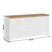 Comoda alb lucios stejar wotan Vilgo 156x41.5x84.5 cm