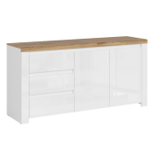 Comoda alb lucios stejar wotan Vilgo 156x41.5x84.5 cm