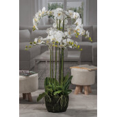 Orhidee artificiala alba verde in ghiveci  66 flori 28 x 110 cm