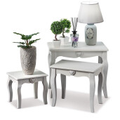 Set 3 masute lemn alb 30 x 24,5 x 29 cm, 41 x 30 x 37,5 cm, 53,5 x 34,5 x 47,5 cm