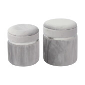 Set 2 tabureti cu spatiu depozitare textil gri 32 x 38, 36 x 44 cm