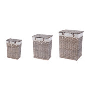 Set 3 cosuri rufe, depozitare lemn salcie textil gri 30,5 x 20,5 x 40, 37 x 26,5 x 47, 44 x 33 x 56 cm