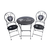 Set mobilier gradina masa, 2 scaune fier negru alb 60 x 70 cm, 38 x 38 x 93 cm