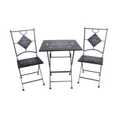 Set mobilier gradina masa, 2 scaune pliabile  fier negru alb 60 x 60 x 70 cm, 38 x 38 x 93 cm