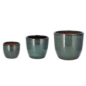 Set 3 ghivece flori ceramica verde 22,5 x 19 cm, 30,5 x  26,5 cm, 38 x 33 cm