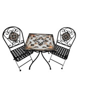 Set mobilier gradina masa, 2 scaune fier ceramica 60 x 60 x 72, 35 x 37 x 92 cm