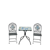 Set mobilier gradina masa, 2 scaune ciment fier multicolor decor Floral 60 x 60 x 72, 35 x 37 x 92 cm