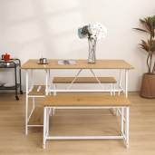 Set mobilier dining 1+2 stejar alb Zafar 120x60x75 cm, 85x30x45 cm