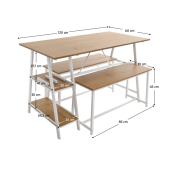Set mobilier dining 1+2 stejar alb Zafar 120x60x75 cm, 85x30x45 cm