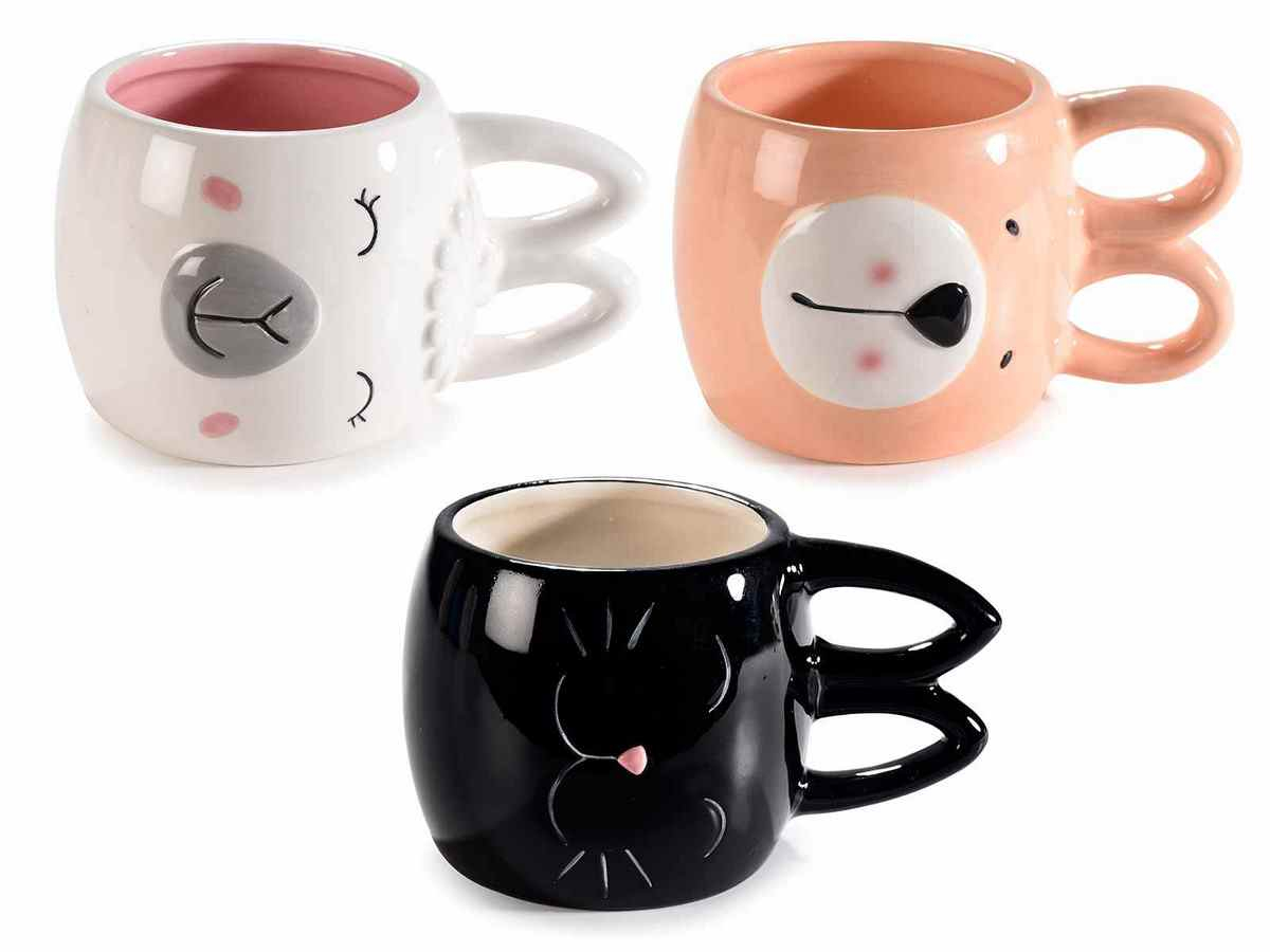 Home Animali Set 6 Tazze In Ceramica Con Decori Assortiti Di Animali – Lavabili In Lavastoviglie, 350ml