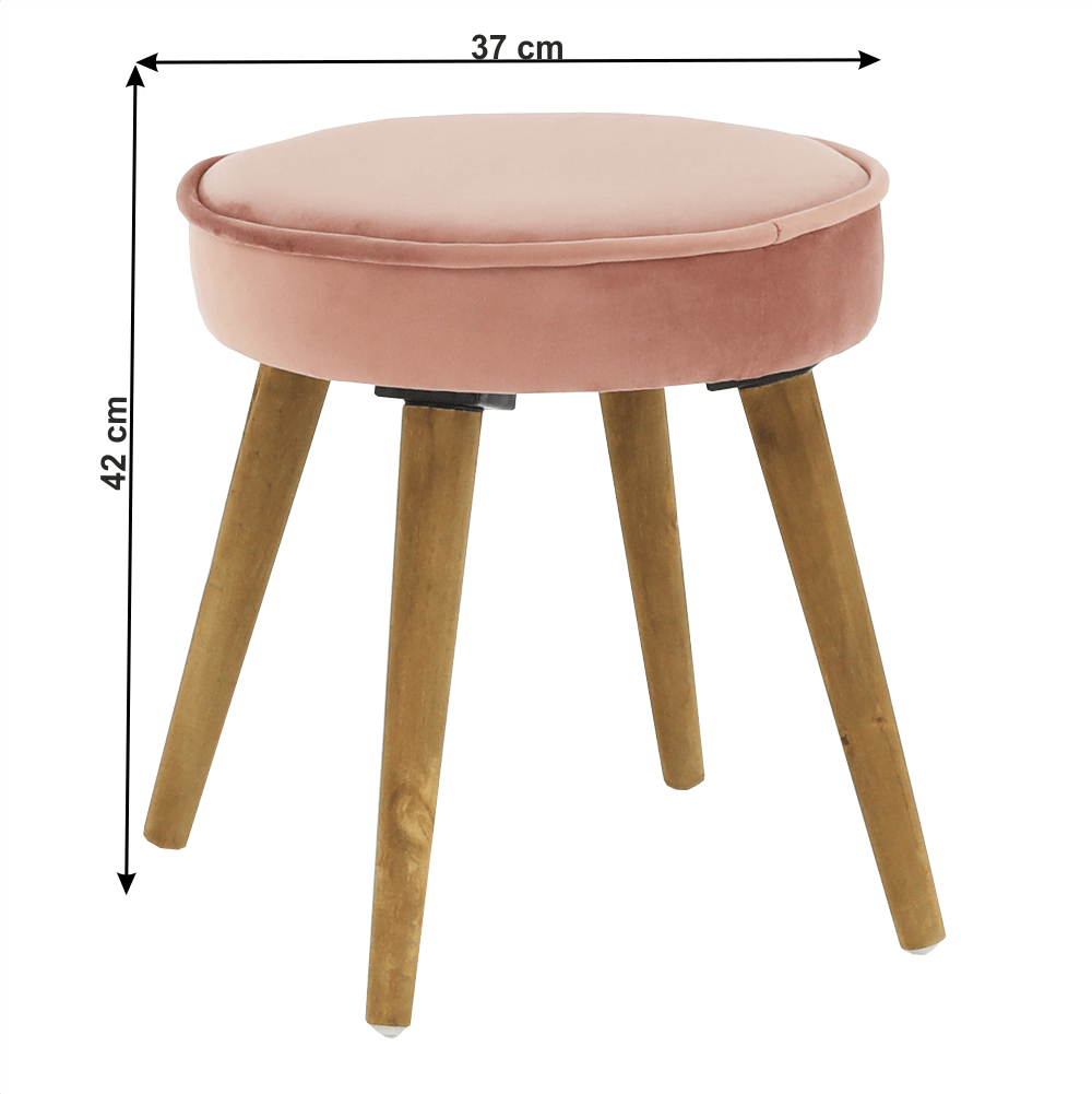 Taburet Roz Taburet catifea roz lemn maro Saida 37x37x42 cm - Decorer